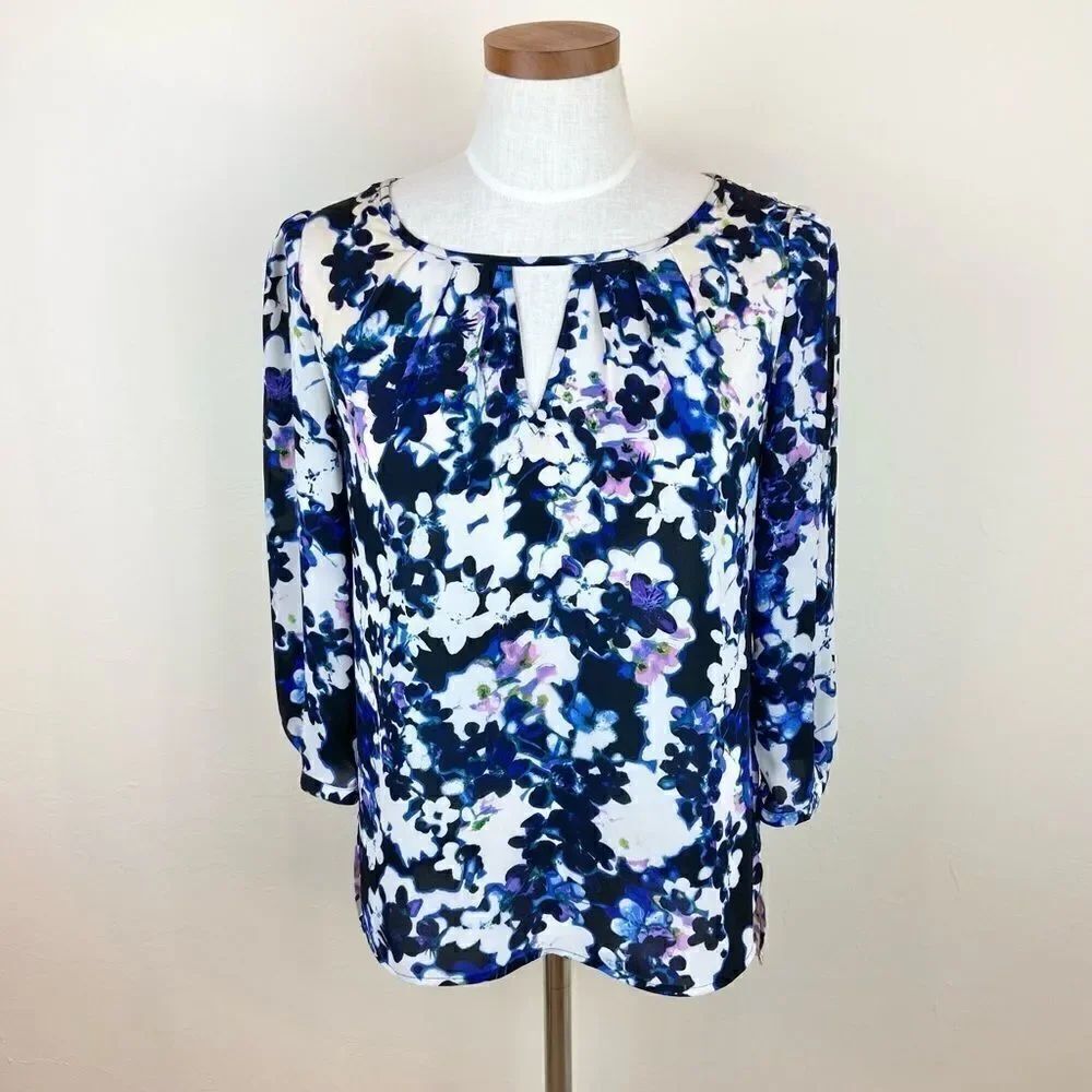 Express Keyhole Sheer Floral Blouse